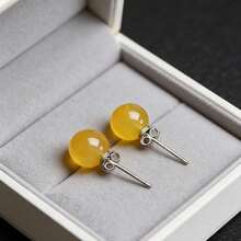 par de aretes minimalistas de plata pura y cristal rosa, aretes de piedras preciosas naturales, pequeños y elegantes para uso diario, plata de ley 925 hipoalergénica, regalo de cumpleaños - Amarillo - Ver 7