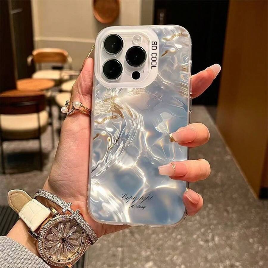 Blue Gold Phantom Is Suitable For Apple 16 Pro Max New Phone Case, 15 Pro Advanced Protective Cover, 17 Pro - 彩銀殼-白色-藍金幻影 - 查看 1