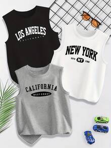 SU ER 3pcs Kaos Tanpa Lengan Pria Musim Panas Leher Bulat Motif Sederhana Kasual Modis, Cocok Untuk Olahraga Dan Pemakaian Sehari-hari - MultiWarna - View 1