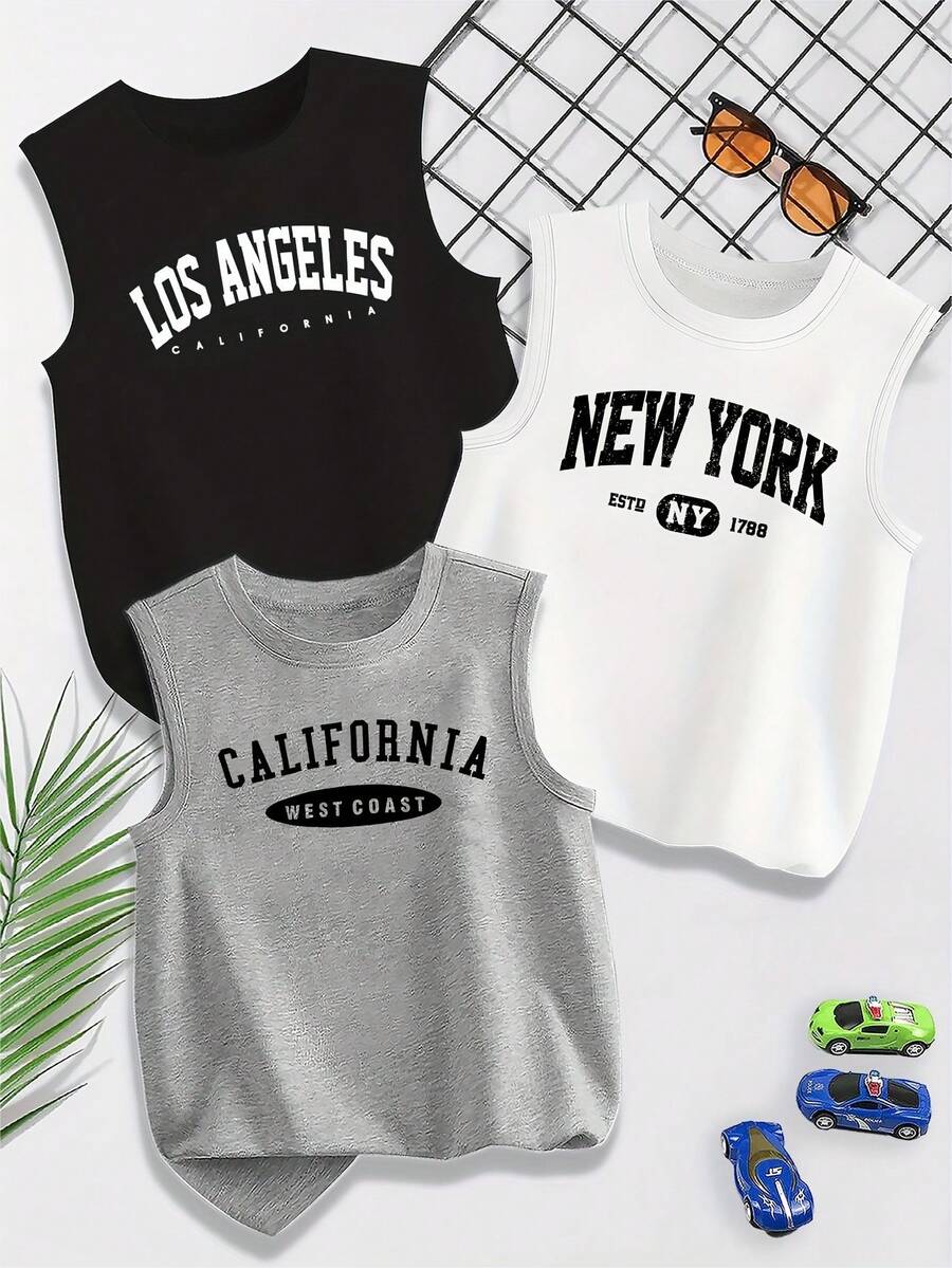 SU ER 3pcs Kaos Tanpa Lengan Pria Musim Panas Leher Bulat Motif Sederhana Kasual Modis, Cocok Untuk Olahraga Dan Pemakaian Sehari-hari - MultiWarna - View 1