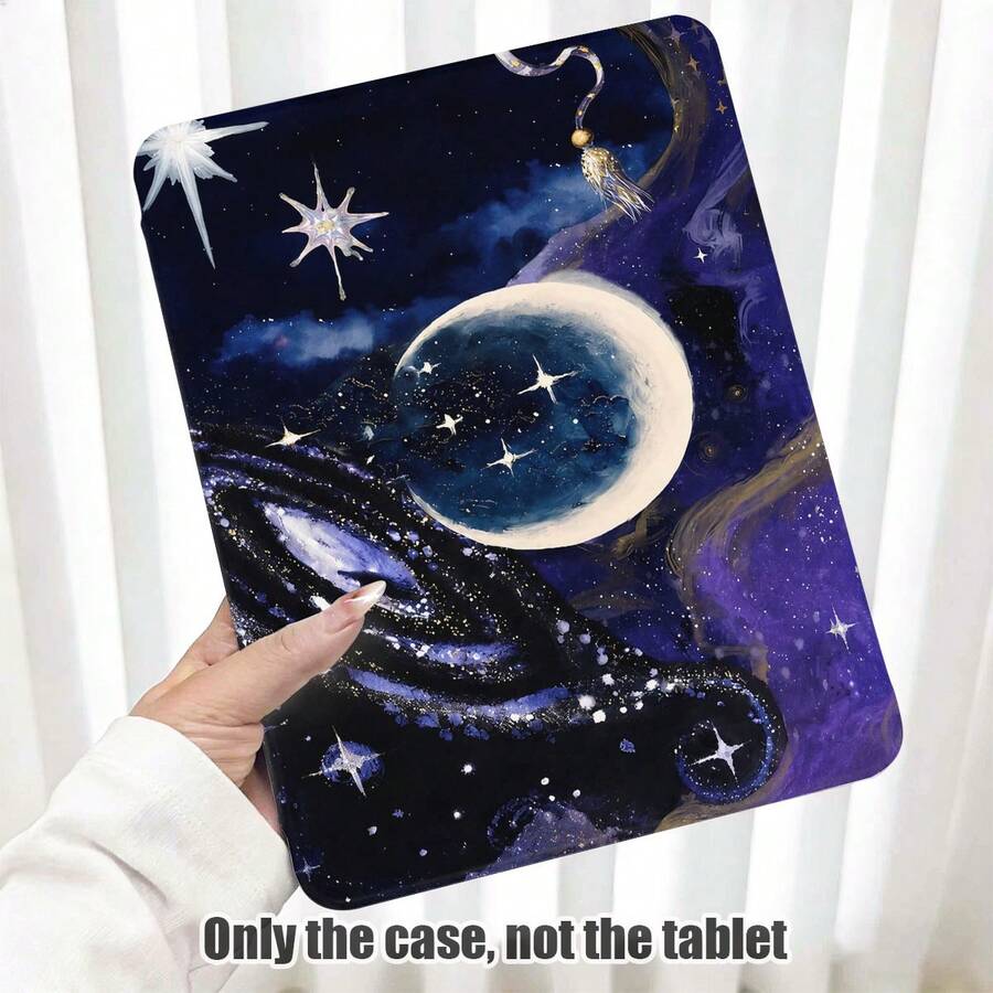 1件式翻蓋桌面保護殼,附筆槽,月亮星星行星圖案,360度旋轉支架,內建筆槽,相容於 Honor 8/9/10/X8/X8A/X9/X8Pro/X9Pro、MatePad SE 11吋/MatePad 11吋/11.5吋、MatePad Pro、Apple 10代/11代 2025 (A16) - 款式5 - 查看 1