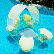Silla flotante inflable de malla transparente con confeti de colores y toldo para el sol, cómoda tumbona de piscina con portavasos, adecuada para natación al aire libre - Multicolor - Ver 9
