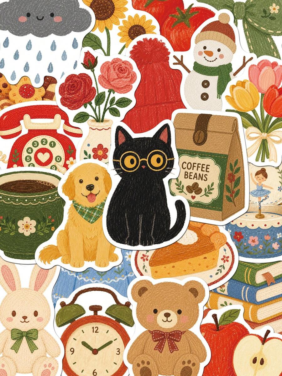 50 piezas de pegatinas de objetos pequeños dibujadas a mano, regalo de decoración de dibujos animados, scrapbooking, portátil, equipaje, guitarra, funda de teléfono, calcomanías DIY, útiles escolares - A - Ver 1