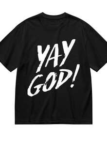 Funny Yay God Graphic Jesus Christian Religion T-Shirt For Women Men Cotton Short Sleeve Crew Neck Graphic Top Tee - 黑色 - 查看 1
