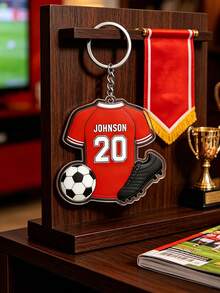 Customized Name & Number Soccer Jersey Acrylic Keychain, Personalized Football Team Key Ring, Customizable Soccer Player Keychain, Sports Team Gift - Multicolor - View 3