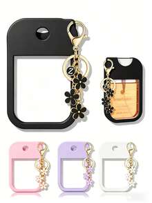 2pcs, To Uchland 1oz (30ml) Hand Sanitizer Spray Bottle Protective Cover, 26 Flower And Letter Spray Bottle Markers, Silicone Anti-Drop Anti-Collision Protective Cover, With Keychain Design, Convenient For Travel, Can Be Hung On Bags, Keys Or Children's Backpacks, Wear-Resistant Waterproof, Reusable, Suitable For To Uchland Hand Sanitizer Spray, Travel, Outdoor Activities, Gifts, Halloween Gifts, Christmas Gifts - Black - View 1