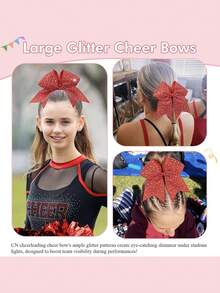2pcs Rhinestone Cheerleader Bows, Girls Glitter Large Elastic Ponytail Hair Ties, Softball Game Hair Accessories - Multicolor - View 9