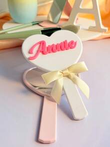 Custom 1pc Pocket Hand Mirror, Heart-Shaped Mirror With Personalized Acrylic Text, Portable Makeup Mirror, Gift For Sisters, Back To School Student Supplies, Wedding Favor - Multicolor - View 5