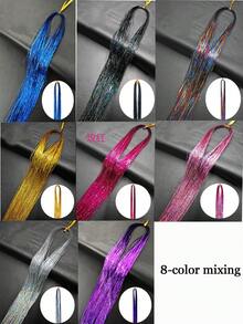 8pcs Laser Hair Extensions Set, Fashion Women's Hair Accessories Set, Holiday Shiny Hair Extensions, Colorful Glitter Hairbands & Clips, Holiday Gift Fairy Hair Accessories, Party Sparkling Hair Accessories, Halloween Party (Multi-Color) - Multicolor - View 11