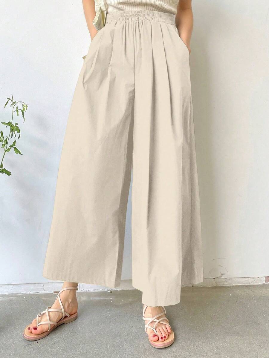Solid Wide-Leg Leisure Trousers For Holidays - Persimmon 2 - View 1