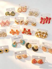 4/8/16/24 Piezas Pendientes de Acero Inoxidable Esmaltado con Diseño de Girasol, Accesorios para Mujeres Brasileñas, Conjunto para Ropa de Playa de Vacaciones para Mujeres. - Multicolor - Ver 2