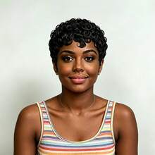 Pixie Cut Human Hair Wig Featuring A Voluminous Wavy Style And A Beautiful Black Finish; Short, Curly Wig With 4-Inch Wavy Curls And 200% Density For A Natural Look-Suitable For Daily Wear, Parties, And Special Occasions. - Natural Black - View 13