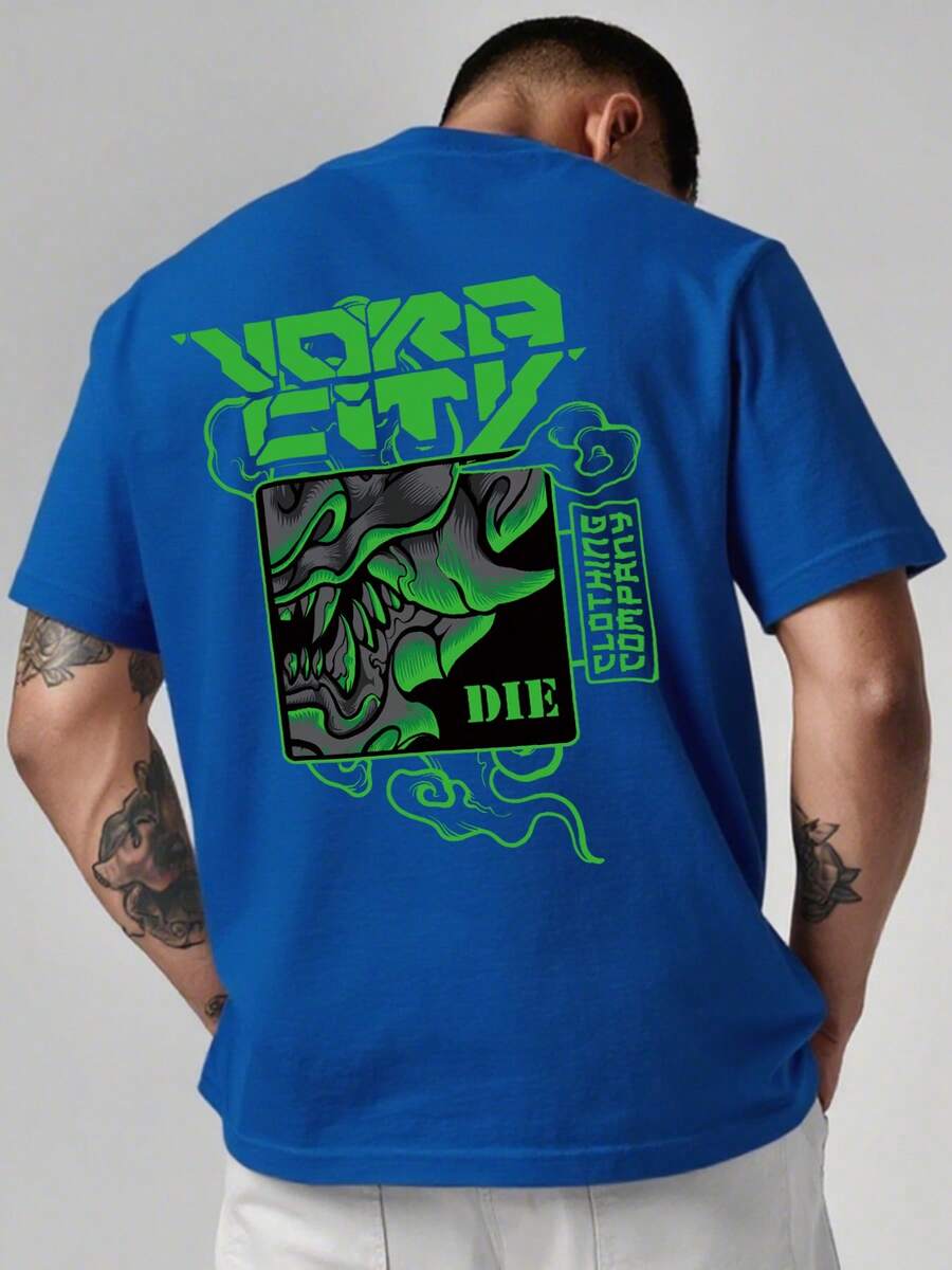 Camiseta Casual de Moda para Hombre - 100% algodón, corte regular, manga corta, cuello redondo, con diseño estampado moderno, perfecta para ropa urbana o estilo diario, o como regalo. - Azul - Ver 1