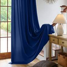Plain Velvet Curtain With 8 Buttons (1 Piece), Soft And High Quality Fabric, Enhances The Style Of Your Home, Perfect To Complement Any Modern Decor Style. - 藏青 - 查看 5