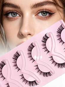 5 Pairs Fox Eye Wing-Shaped False Eyelashes, Natural Style One-Piece Black Stem Cat Eye Lashes, Cross-Border Dropshipping - View 2