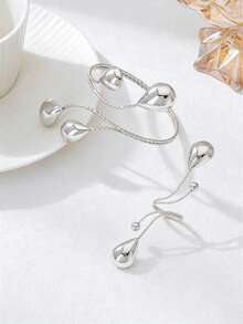 Bijoux pour femmes à lignes géométriques exagérées, goutte d'eau brillante, ouvert et réglable, pour vacances et soirées, cadeau - Argent - Voir 5