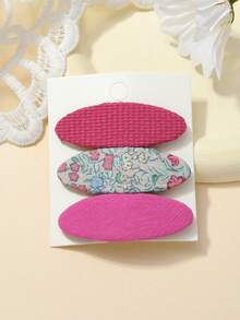 3pcs/Set Girls Fabric Solid Color Ditsy Floral Hair Clips, Sweet Cute Oval Hair Accessories, Simple Versatile Hair Clips - Multicolor - View 2