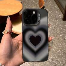Shadow Herz ist geeignet für die neue Apple 15 Pro Max Handyhülle, 16 Pro, Premium 14 Pro, 3D 17 - Silbernes Gehäuse – Schwarz – Doppelbildherz - Übersicht 2