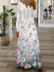 Vestido largo de encaje para mujer, estilo europeo y americano, novedad de primavera y verano. - Negro - Ver 5