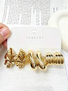 1 Pair - 9 Pairs New Summer Gold Jewelry Earring Set, Featuring Iris, Large Bow, Left And Right Ear Floral Design, Suitable For Women's Daily, Party, Gathering, Vacation Wear. - Yellow Gold - View 4