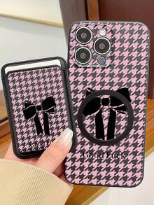 1pc Pink Houndstooth Bow Pattern Luxury Fashion Vintage Faux Leather Card Holder Straight Edge Liquid Soft Silicone Phone Case Compatible With Apple 17 Pro Max/16 Pro Max/15 Pro Max/14 Pro Max/13 Pro Max/12 Pro Max/11 Pro Max/Galaxy S26 S25 S24 Ultra S24 Plus S24 FE S23 S22 A55 A54 A53 A52 A50 A30 A42 A35 A34 A33 A25 A24 A20 A30 A15 A17/ Smart 8/ Hot 40i/Spark 20/Spark 20C/Spark Go 2024/ G84/Honor X9b X9A X9D X7B X9C X6A 8X X7 X8 X8C X8B Y9S Y9A Y7P Y7P/1+ - Black - View 3