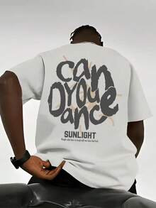 Camiseta Gráfica de Cuello Redondo con Estampado de Letras para Hombre, Camiseta Holgada de Manga Corta para Verano, Camiseta para Uso Diario - Blanco - Ver 1