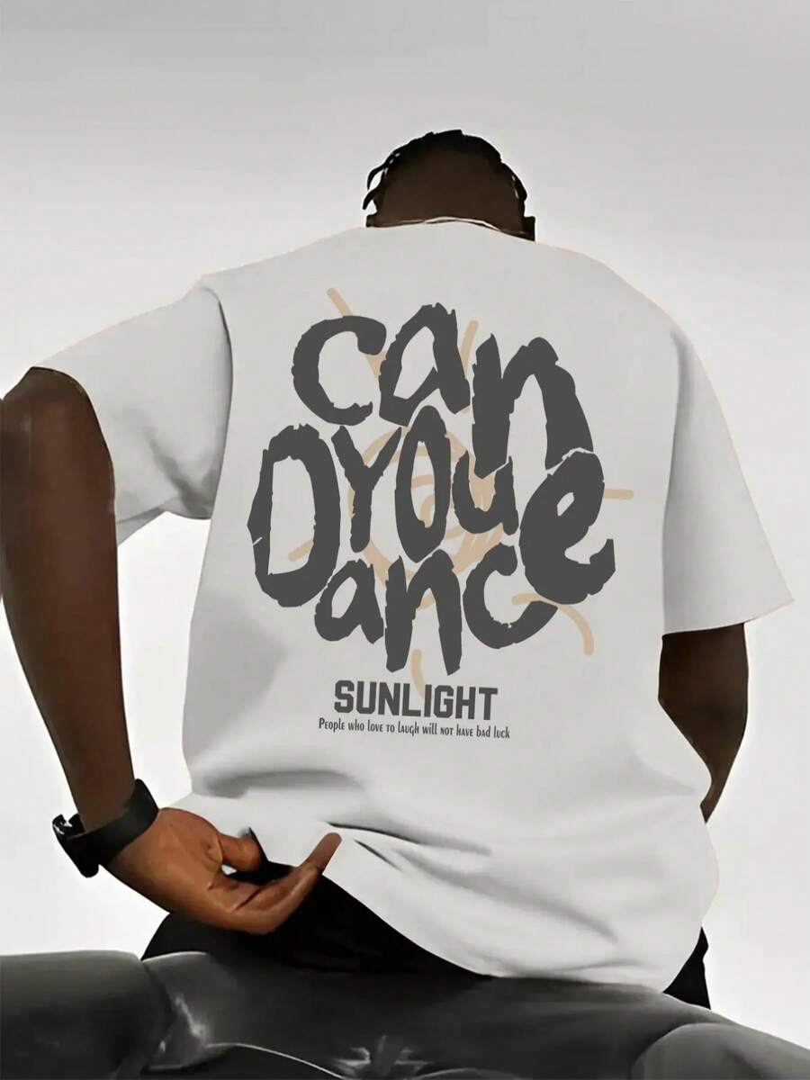 Camiseta Gráfica de Cuello Redondo con Estampado de Letras para Hombre, Camiseta Holgada de Manga Corta para Verano, Camiseta para Uso Diario - Blanco - Ver 1