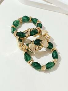 Juego de pulseras de cuentas acrílicas gruesas de estilo boho vintage, pulseras con dijes de pepita de oro para mujeres y parejas, de lujo y alta gama para fiestas y uso diario. - Multicolor 2 - Ver 7