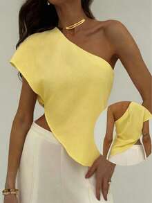 Blusa de unicolor casual y versátil para uso diario de mujer - Amarillo claro - Ver 1