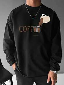 playeras de hombre1 pieza Camiseta de manga larga con estampado de letras para uso diario casual de hombre, moda que muestra tu estiloropa de hombre camisas para hombre - Negro - Ver 1