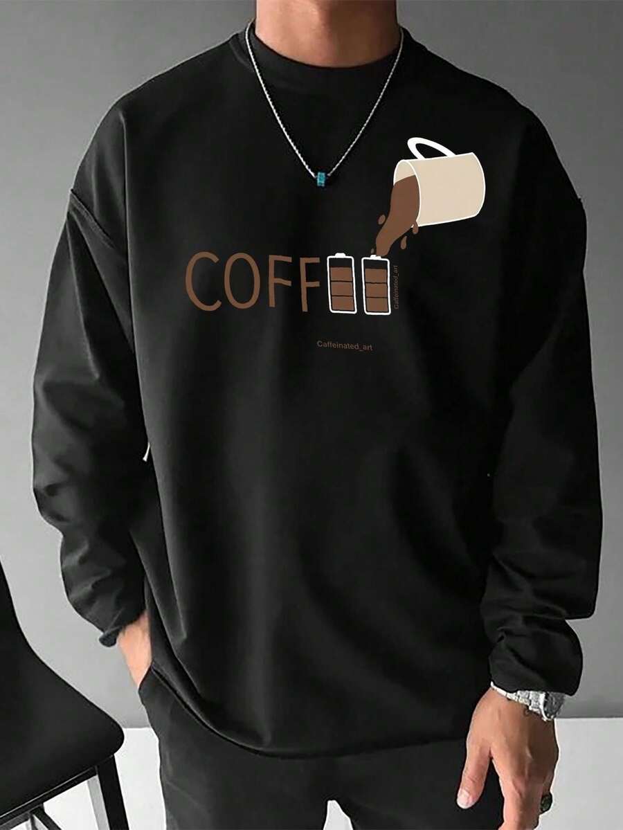 playeras de hombre1 pieza Camiseta de manga larga con estampado de letras para uso diario casual de hombre, moda que muestra tu estiloropa de hombre camisas para hombre - Negro - Ver 1
