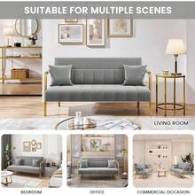 - Sofá moderno de 143.5 cm de ancho, sofá pequeño de tela de terciopelo con brazos y patas de metal dorado para sala de estar, oficina en casa, estudio rosa - Gris,claro - Ver 7