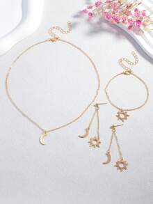 1 Set Of Elegant And Simple Casual Style Sun And Moon Combination Earrings And Bracelet Set - Gold - View 2