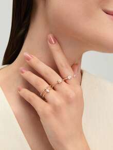 Ashenrae 3 Buah Cincin Zirkonia Geometris Minimalis untuk Wanita, Hadiah Sehari-hari & Pesta - Yellow Gold - View 4