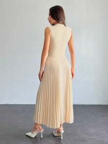 PETITE Vestido ajustado de línea A con pliegues elegante para mujer - Albaricoque - Ver 3