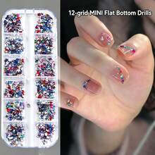 12-Grid Mini Nail Rhinestones, Colorful Asymmetric Champagne Crystal Glass Flat Back Rhinestones, Nail Accessories, 3D Nail Art Decor - Multicolor - View 2