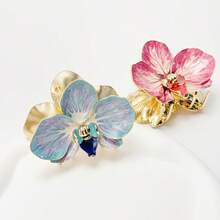 Gradient Enamel 5-Petal Flower Claw Clip, Gold-Plated Tie Dye Petal Hair Claw, Soft Textured Floral Hair Grab, Non-Slip Secure Half-Up Low Bun, Bohemian Style Daily Beach Party Summer Hair Accessory - Iridescent Flower Hair Clip - View 10