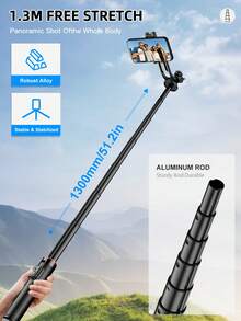 AXNEN 1300mm/51.2 Inch Wireless Selfie Stick Phone Tripod, Extendable Foldable Monopod, Compatible With Smartphones, With Magnetic Phone Holder And Remote Control, Suitable For Summer Vacation, Travel, Outdoor Activities, Live Streaming And Other Photography And Live Streaming Occasions - one-size - View 4