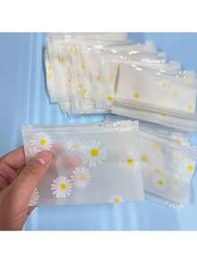 100pcs Creative Daisy Transparent Frosted Zipper Storage Bags, Portable Jewelry And Small Accessories Organizer, Waterproof Frosted Travel Storage Bag, Suitable For Earrings, Rings, Cosmetics, Home And Travel Use, New Year, Back To School Gift - Multicolor - View 8