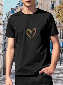 Latido con estampado de leopardo para hombre, camiseta de moda con gráfico de pulso de ECG, divertida camiseta de verano - Negro - Ver 1