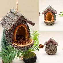 Hanging Bird Feeder Resin Bird House Garden Bird Decor Tree Stump Bird Nest Outdoor Yard Bird Station With Hanging Rope - View 4