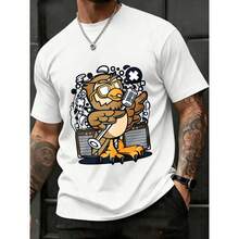 Verano, Cuello Redondo, Camiseta, Hombre, Pato con Micrófono y Equipo de Sonido, Algodón Suave y Cómodo, Estilo Urbano y Casual - Blanco - Ver 1