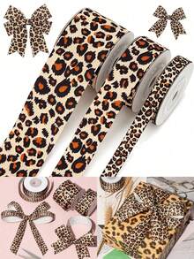 1 Roll 5 Yards Leopard Print Ribbon, Jungle Hunting Pattern, Suitable For Gift Wrapping, DIY Crafts, Hair Bows, Party Decoration, Wreaths, Perfect For Jungle Theme Birthday, Hunting Theme Party, Bachelor Party, Graduation Ceremony - Multicolor - View 1
