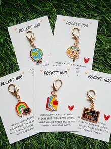5pcs/10pcs Back To School Keychain Set, Includes Pocket Hug Cards, Back To School Season Keychain Gift Party Combo, Contains Thank You Cards, Blackboard, Colorful Markers, Palette, Backpack And Inspirational Charms, Perfect Gift For The First Day Of School - Multicolor - View 1