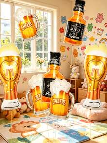 9pcs Beer Mug And Whiskey Bottle Shaped Balloons, Suitable For Men's Birthday, Father's Day, Oktoberfest, Pool Party, Bachelor Party, Bar Gathering, Anniversary, Graduation Celebration And Outdoor BBQ Background Decoration - Beer Mug, Whiskey Bottle, Balloon - View 1