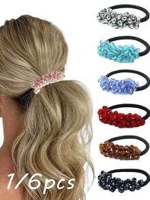 1/6pcs Women's Fashion Crystal Colorful High Elasticity Decorative Hair Scrunchies Suitable For Daily Use - Multicolor - View 2