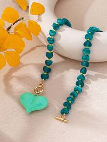 1pc Exaggerated Vintage Elegant Acrylic Beaded Heart Pendant Necklace, Fashionable Women's Necklace Suitable For Valentine's Day Gift, Beach Vacation, Party, Banquet And Daily Wear - Heart Necklace - View 8