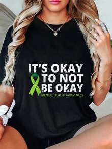 Suicidio Depresión Está Bien No Estar Bien Camiseta de Prevención Camiseta de Manga Corta Camiseta Gráfica para Mujer y Hombre Camisetas Casuales Blusas para Dama Casuales - Negro - Ver 1