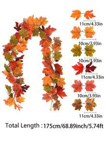 1pc Autumn Wreath, 5.9ft Artificial Maple Leaf Autumn Garland, Artificial Hanging Leaves, Suitable For Fireplace, Tabletop Decor, Home Front Door, Outdoor Indoor Thanksgiving Autumn Decoration - Multicolor - View 13