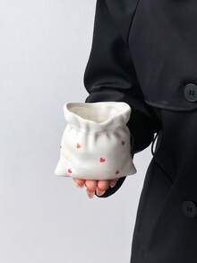 1pc Fresh Style Lucky Bag Handheld Ceramic Cup, Creative Korean Cute Ins Style Hand-Painted Heart | Bow | Small Flower | Blue Flower Pattern Bundled Mug, Coffee Cup, Mug, Straw Cup, Gift, Commercial Use - Multicolor - View 15